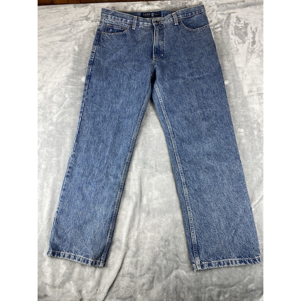 IZOD Jeans Men's 34X30 Classic Fit Faded Wash Distressed Blue
